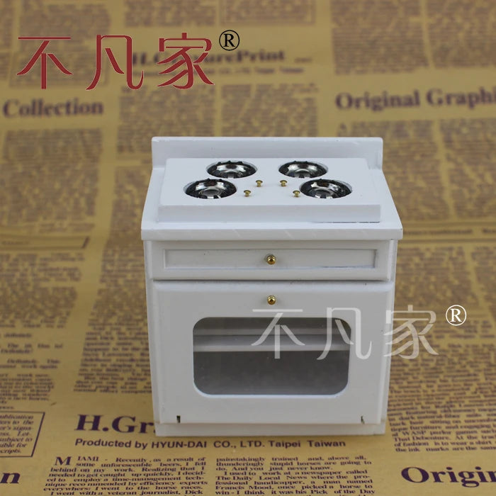 Juego de cocina para casa de muñecas a escala 1:12: refrigerador en miniatura, banco de cocina, microondas y muebles para horno.