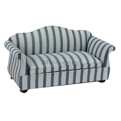 Conjunto de muebles para casa de muñecas a escala 1:12: sofá y sillón a rayas, accesorios para sala de estar (3 piezas)
