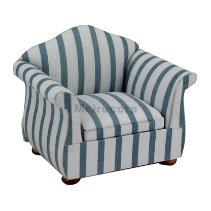 Conjunto de muebles para casa de muñecas a escala 1:12: sofá y sillón a rayas, accesorios para sala de estar (3 piezas)