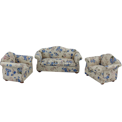 Muebles de sala de estar para casa de muñecas a escala 1:12: sofá y sillas en miniatura (juego de 3 piezas)