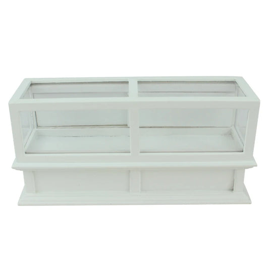 Vitrina de madera blanca a escala 1:12 para tienda de muñecas o frutería