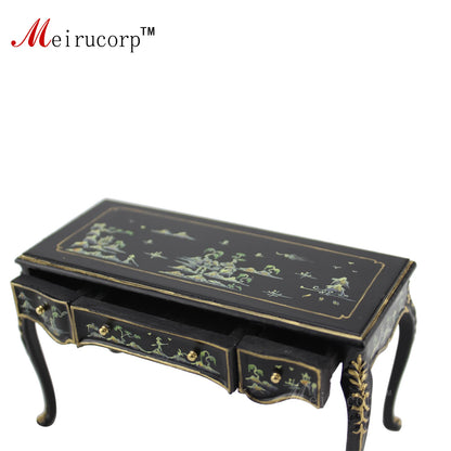 Conjunto de muebles para casa de muñecas en miniatura a escala 1:12: Escritorio y silla con paisaje pintados a mano
