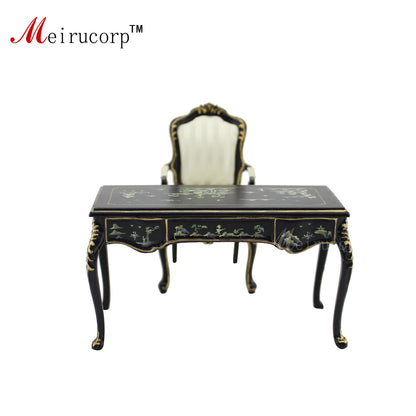 Conjunto de muebles para casa de muñecas en miniatura a escala 1:12: Escritorio y silla con paisaje pintados a mano