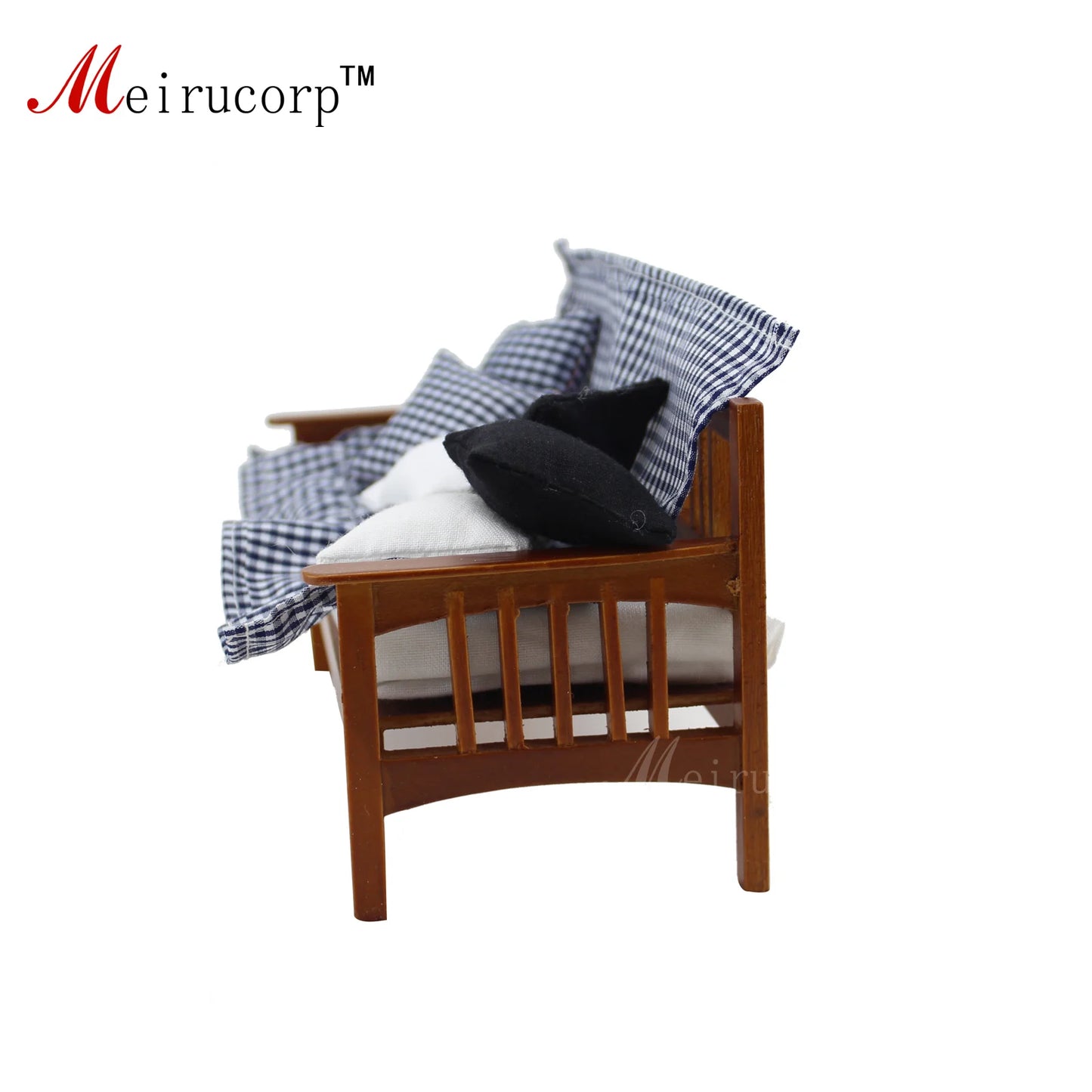 Sofá de madera en miniatura de tres plazas a escala 1:12, montaje manual, muebles para casa de muñecas, decoración para sala de estar