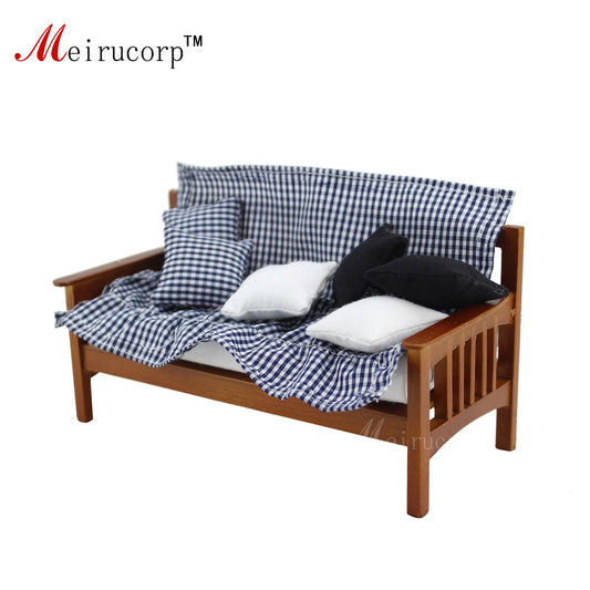 Sofá de madera en miniatura de tres plazas a escala 1:12, montaje manual, muebles para casa de muñecas, decoración para sala de estar