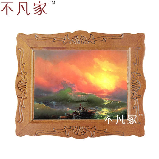 Pintura al óleo en miniatura de un atardecer a escala 1:12 para decoración de casa de muñecas D-16