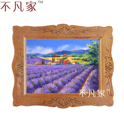 Jardín de lavanda en miniatura, pintura al óleo a escala 1:12 para decorar casas de muñecas.