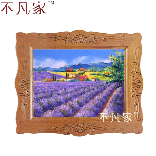 Jardín de lavanda en miniatura, pintura al óleo a escala 1:12 para decorar casas de muñecas.