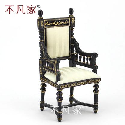 Silla miniatura a escala 1:12, pintada a mano en negro, mueble para casa de muñecas, decoración para sala de estar