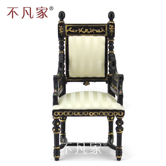 Silla miniatura a escala 1:12, pintada a mano en negro, mueble para casa de muñecas, decoración para sala de estar
