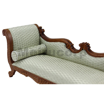 1:12 Scale Wooden Chaise Couch Miniature Dollhouse Furniture Hand Carved Walnut Color Living Room Decor