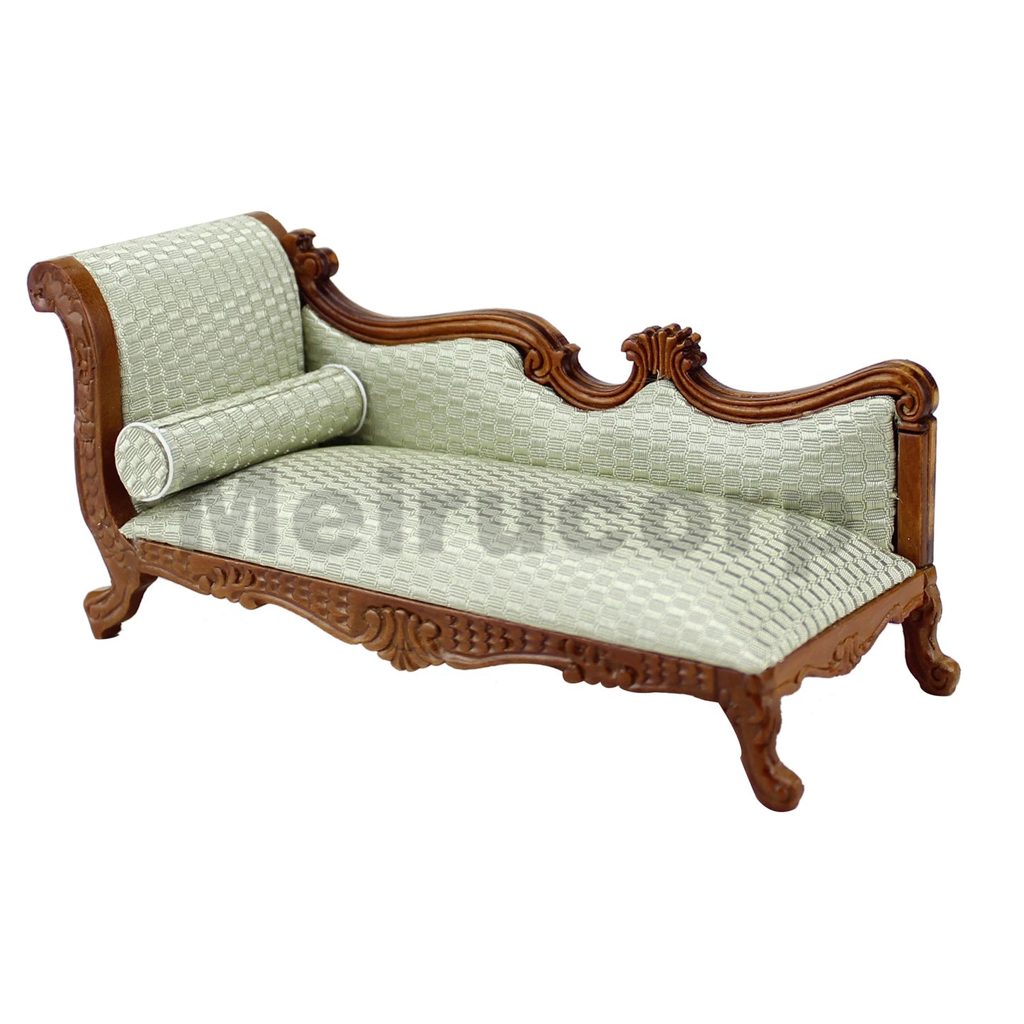 1:12 Scale Wooden Chaise Couch Miniature Dollhouse Furniture Hand Carved Walnut Color Living Room Decor