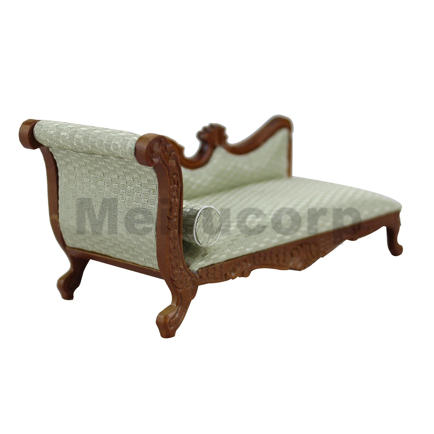 1:12 Scale Wooden Chaise Couch Miniature Dollhouse Furniture Hand Carved Walnut Color Living Room Decor