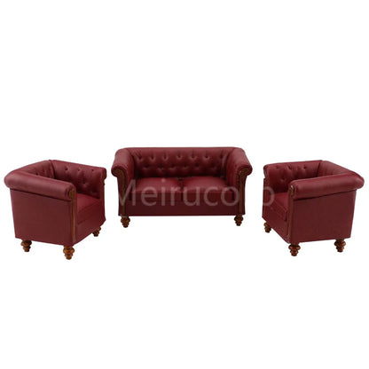 Sofá de salón de cuero sintético rojo en miniatura a escala 1:12, muebles para casa de muñecas