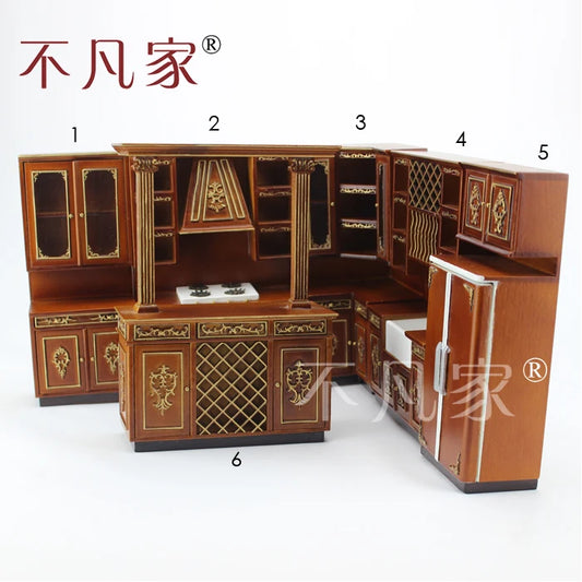 Ensemble de meubles de cuisine miniatures à l'échelle 1:12, sculptés à la main, en bois, pour maison de poupée, salon, salle de jeux
