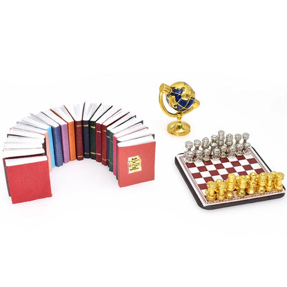 1:12 Scale Miniature Dollhouse Furniture Book Globe Chess Set For Tiny House Mini Toys