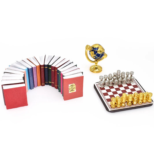 1:12 Scale Miniature Dollhouse Furniture Book Globe Chess Set For Tiny House Mini Toys