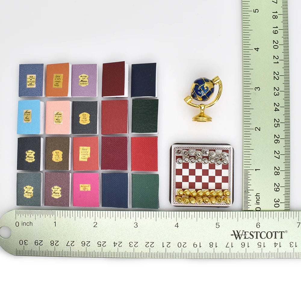 1:12 Scale Miniature Dollhouse Furniture Book Globe Chess Set For Tiny House Mini Toys