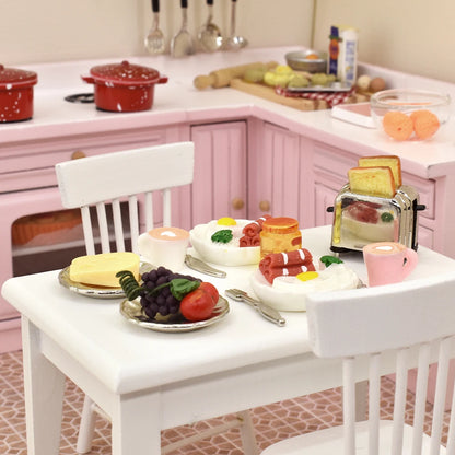 1:12 Scale Miniature Bread Maker With Fruit Egg Coffee Tableware Plate Fork Knife Honey Breakfast Set For Dollhouse Kitchen