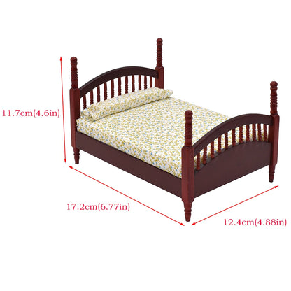1:12 Scale Miniature Wooden Cabinet Dresser Mirror Bed Chair Dollhouse Furniture Set For Bedroom Decoration