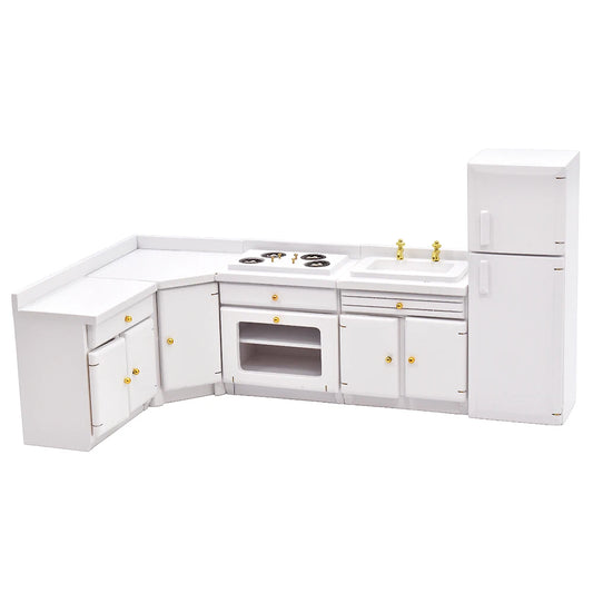 1:12 Scale Miniature Kitchen Furniture Set White Counter Stove Cabinet Fridge For Dollhouse Accessories