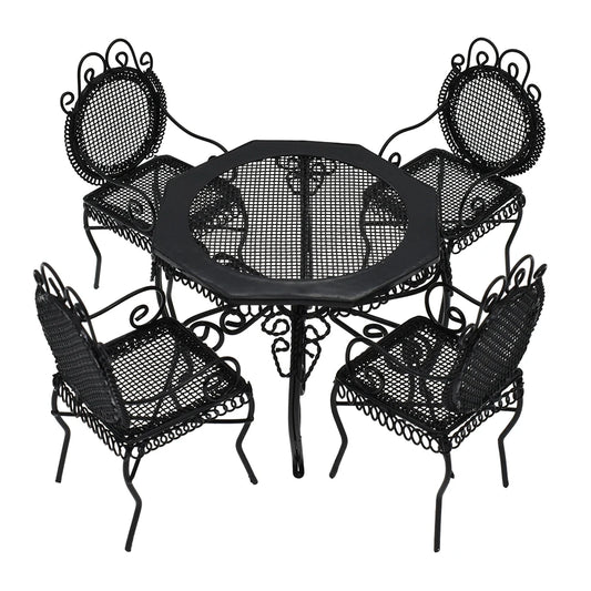 1:12 Scale Metal Garden Furniture Set Octagonal Table And Chairs For Dollhouse Patio Outdoor Miniature Accessories