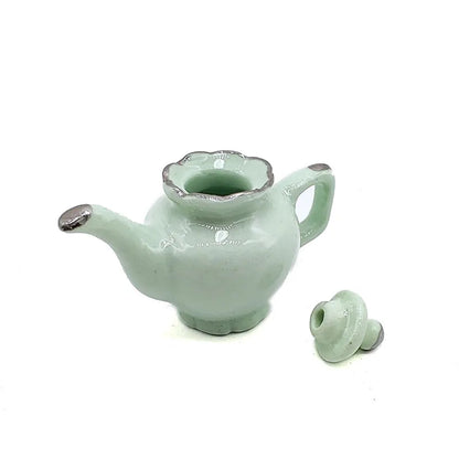 1:12 Scale Miniature Porcelain Tea Set With Tray Cups Mugs Coffee Pot Dishes Dollhouse Kitchen Accessories