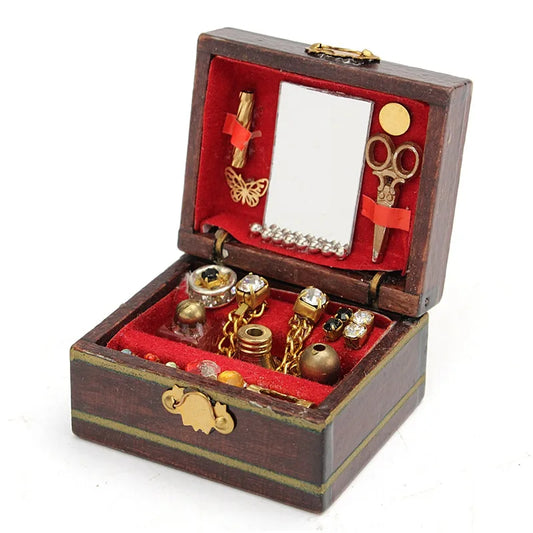 1:12 Scale Miniature Dressing Case Jewelry Box With Mirror For Dollhouse Perfume Storage