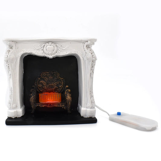 1:12 Scale Miniature Fireplace With Light Mini Furniture For Dollhouse Accessories Resin Simulation Model Christmas Gift
