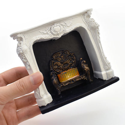 1:12 Scale Miniature Fireplace With Light Mini Furniture For Dollhouse Accessories Resin Simulation Model Christmas Gift