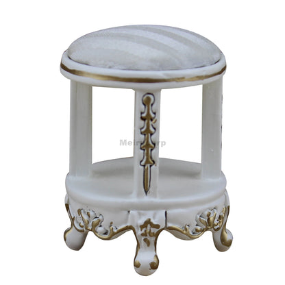 1:12 Scale Miniature White Wooden Bathroom Vanity and Stool Set for Dollhouse