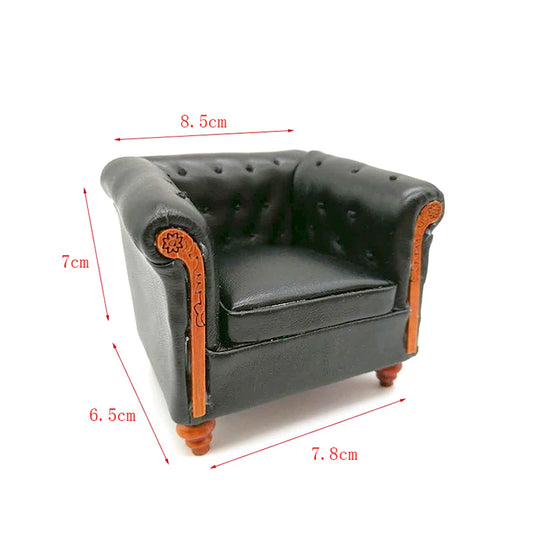 1:12 Scale Miniature Leather Sofa Single Chair Dollhouse Furniture Black Miniature Living Room Accessories