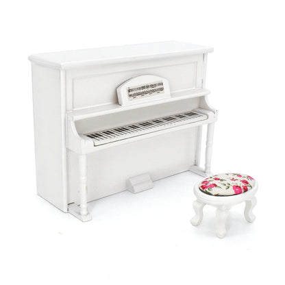 1:12 Scale Miniature White Piano And Stool Set For Dollhouse Music Room Miniature Furniture Accessories