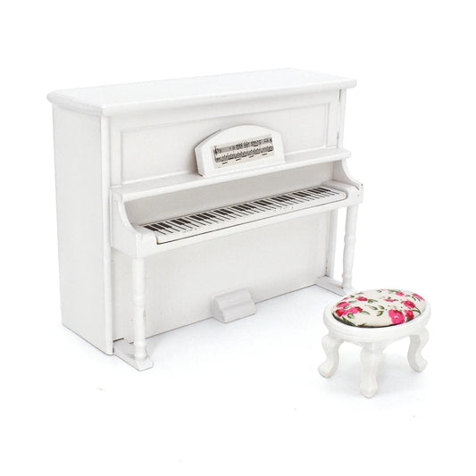 1:12 Scale Miniature White Piano And Stool Set For Dollhouse Music Room Miniature Furniture Accessories