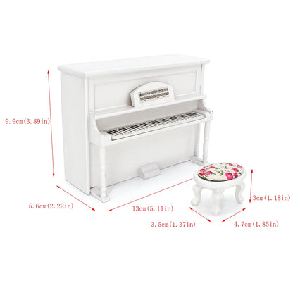 1:12 Scale Miniature White Piano And Stool Set For Dollhouse Music Room Miniature Furniture Accessories