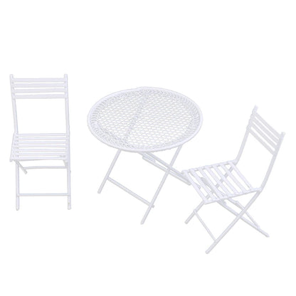 1:12 Scale Miniature White Iron Patio Table With 2 Chairs Leisure Dollhouse Furniture For Living Room Garden Play Room
