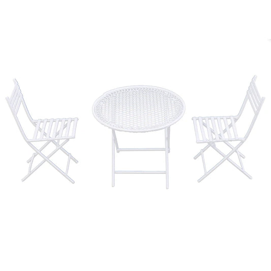 1:12 Scale Miniature White Iron Patio Table With 2 Chairs Leisure Dollhouse Furniture For Living Room Garden Play Room