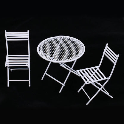 1:12 Scale Miniature White Iron Patio Table With 2 Chairs Leisure Dollhouse Furniture For Living Room Garden Play Room