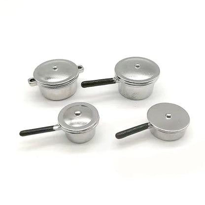 1:12 Scale Miniature Metal Pots And Pans Dinnerware Cook Set For Dollhouse Kitchen Room Decor