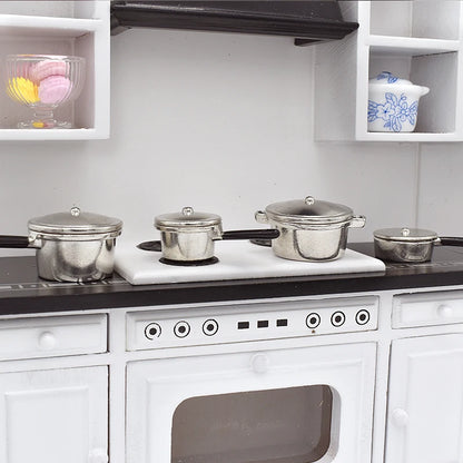 1:12 Scale Miniature Metal Pots And Pans Dinnerware Cook Set For Dollhouse Kitchen Room Decor