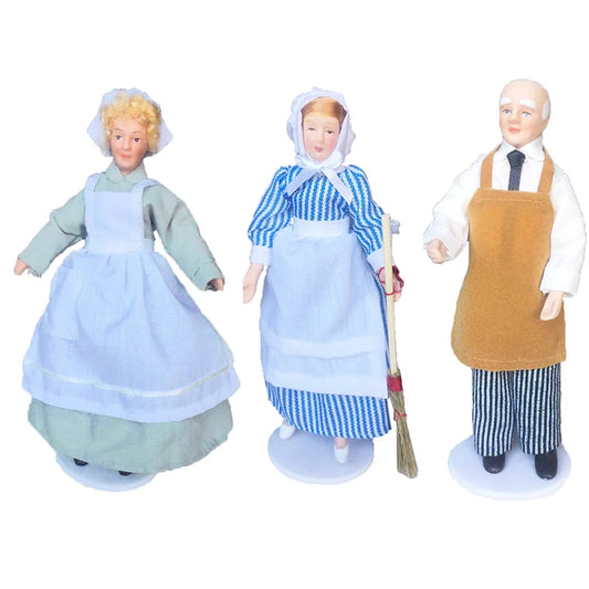 1:12 Scale Miniature Dolls With Stand For Dollhouse Accessories Housemaid Chef Old Man Servant Mold Toys For Children