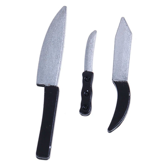 Ensemble de 3 couteaux miniatures à l'échelle 1:12 pour maison de poupée, accessoires de cuisine et de salle de bain, meubles miniatures