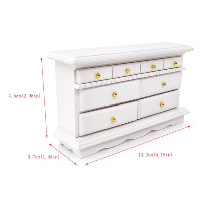 1:6 Scale Miniature White Wooden Cabinet Dresser Mirror Bedroom Furniture Set For Dollhouse Accessories