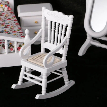 1:6 Scale Miniature White Wooden Cabinet Dresser Mirror Bedroom Furniture Set For Dollhouse Accessories