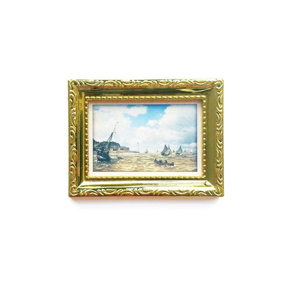 Peinture à l'huile miniature encadrée à l'échelle 1:12, décoration murale pour maison de poupée, accessoires de bricolage