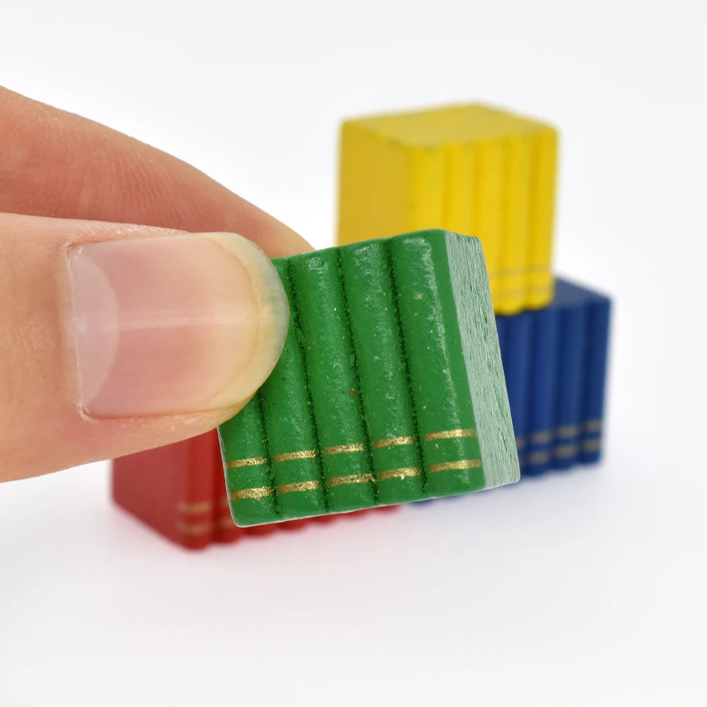 Juego de libros de madera en miniatura a escala 1:12 para decoración de casas de muñecas.