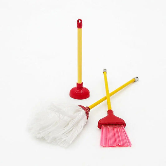 1:12 Scale Miniature Cleaning Tools Set With Mop Broom And Toilet Plug For Dollhouse Accessories