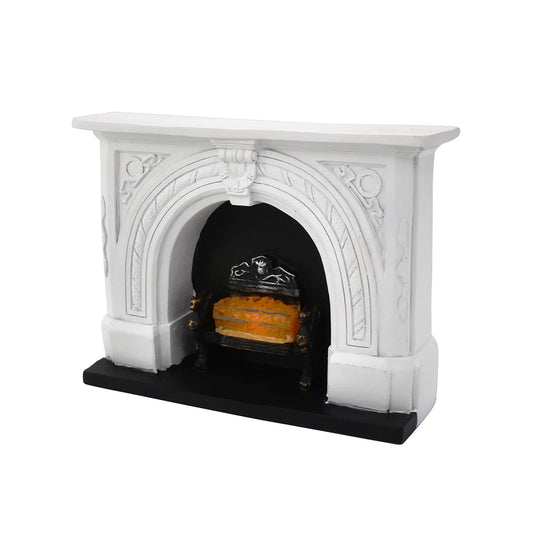 1:12 Scale Miniature Fireplace With Light Resin Simulation Model For Dollhouse Accessories Living Room Decor