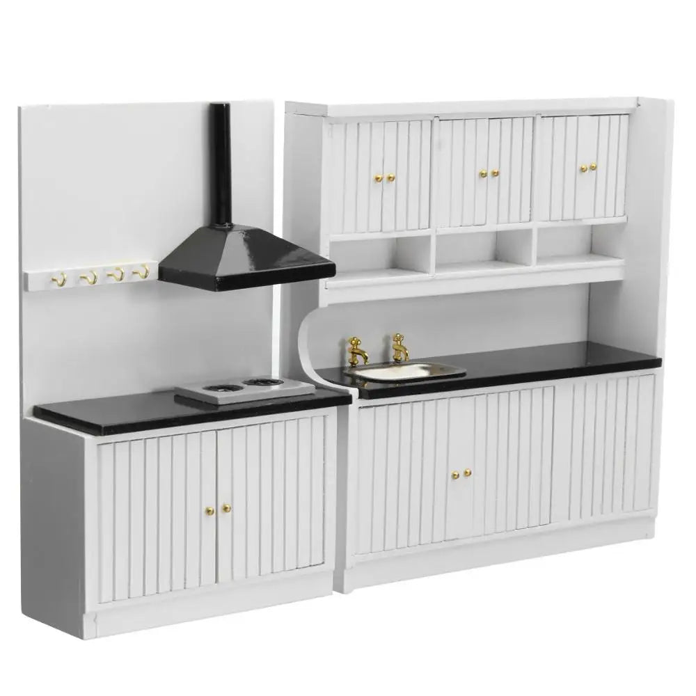 1:12 Scale Miniature Kitchen Furniture Set Sink Stove Cabinet For Dollhouse Decor WD0053