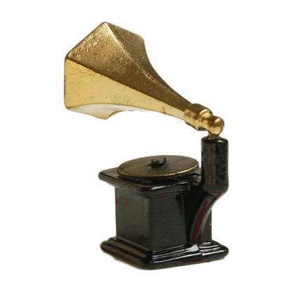 Gramófono de metal en miniatura a escala 1:12, accesorio para casa de muñecas en miniatura.